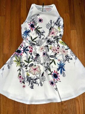 Ted Baker samm Floral Print Neoprene Skater Dress White Pink passion flower 3 8